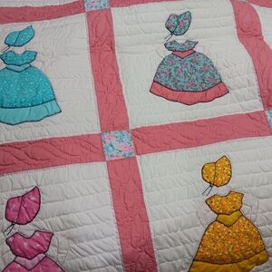 Handmade Quilt with Colorful Sunbonnet Sue Design